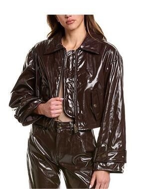 NWT SAM EDELMAN CROPPED PATENT LEATHER JACKET - BROWN / BURGUNDY BLEND - SIZE XS